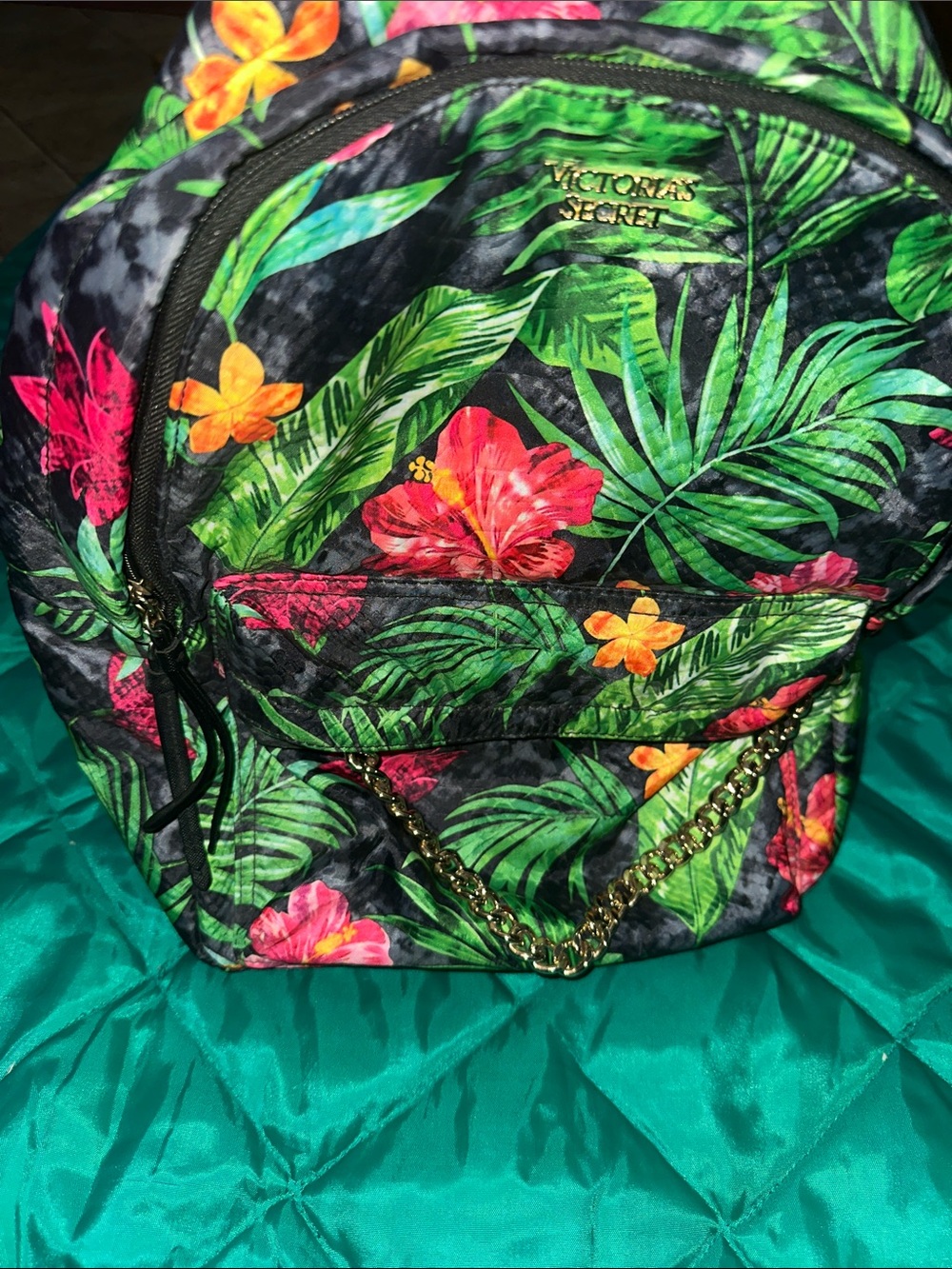 Victoria's Secret Floral Mini Backpack in Black, Green & Pink